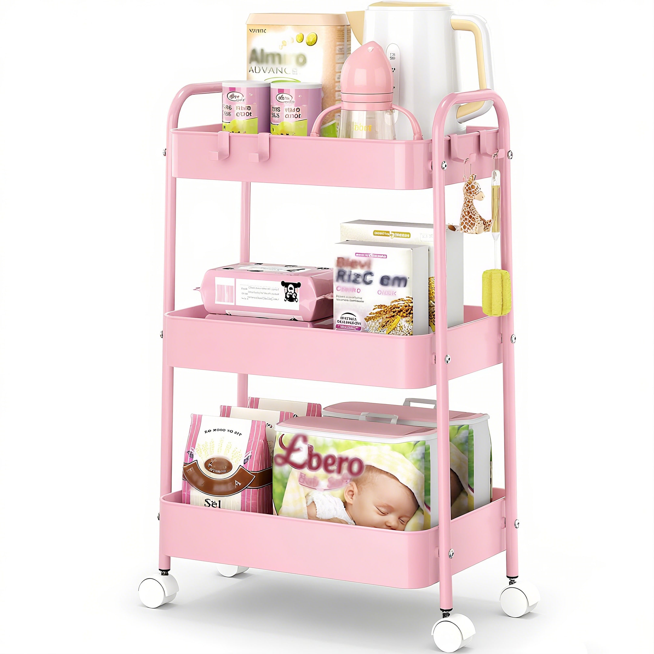 Baby Nursery Trolley - عربة تخزين معدنية بثلاث طبقات مع