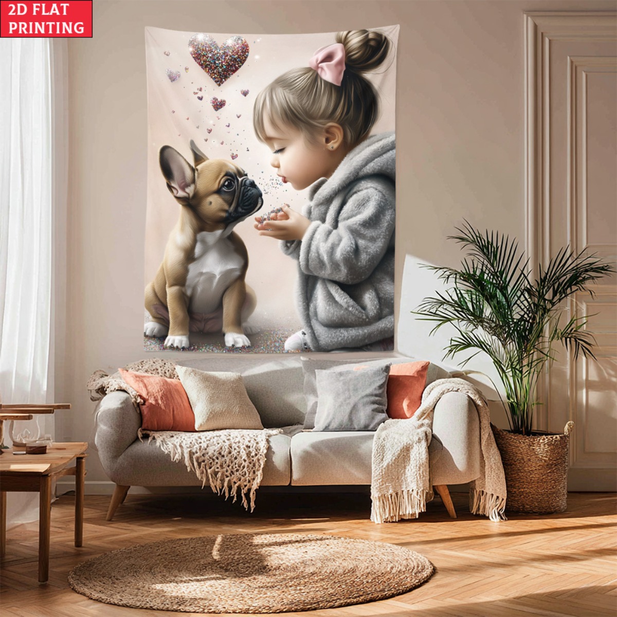 Baby Nursery Decor Girl - فتاة مع البلدغ الفرنسي جرو القلب