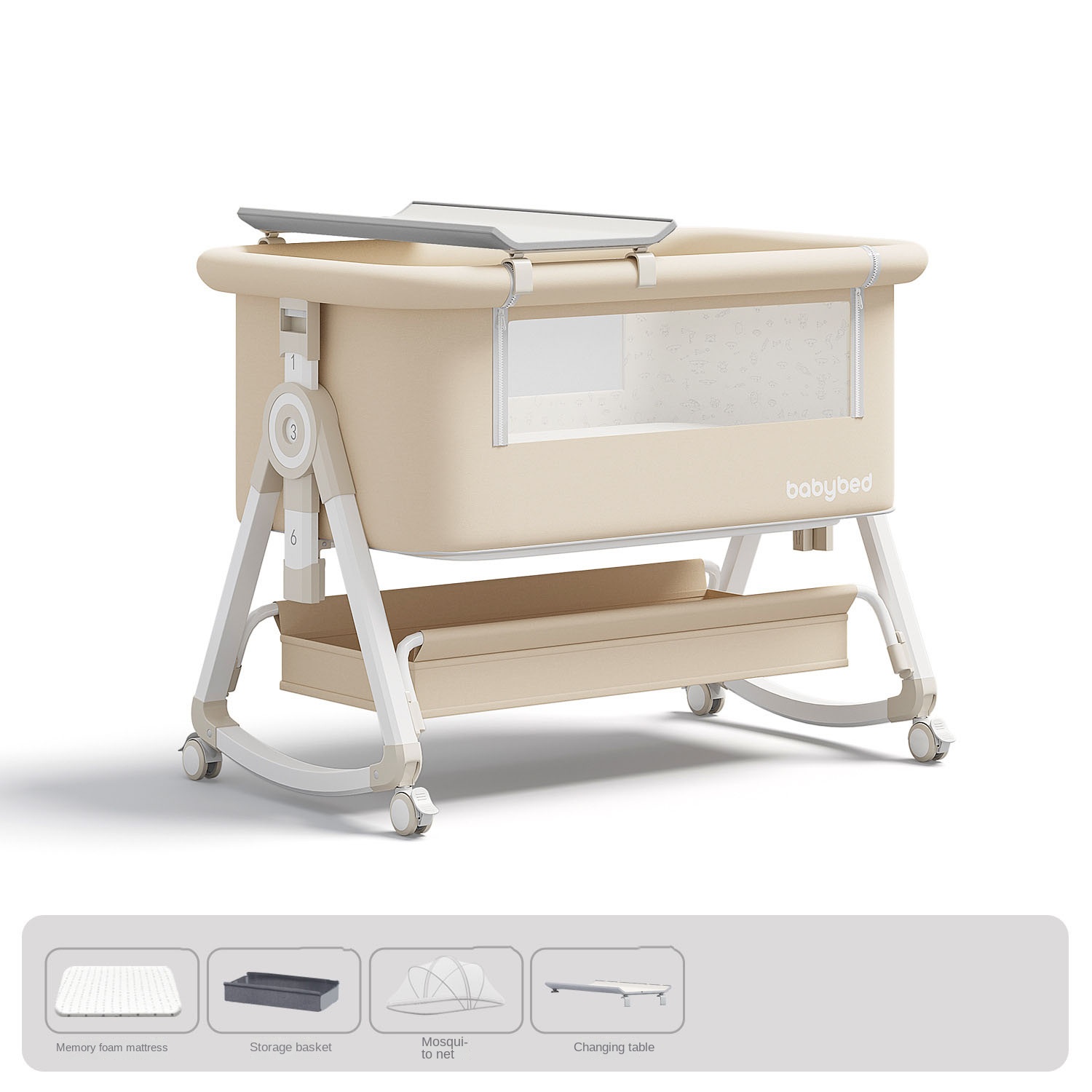 Baby Nursery Trolley - سرير أطفال محمول وقابل للتعديل، قابل